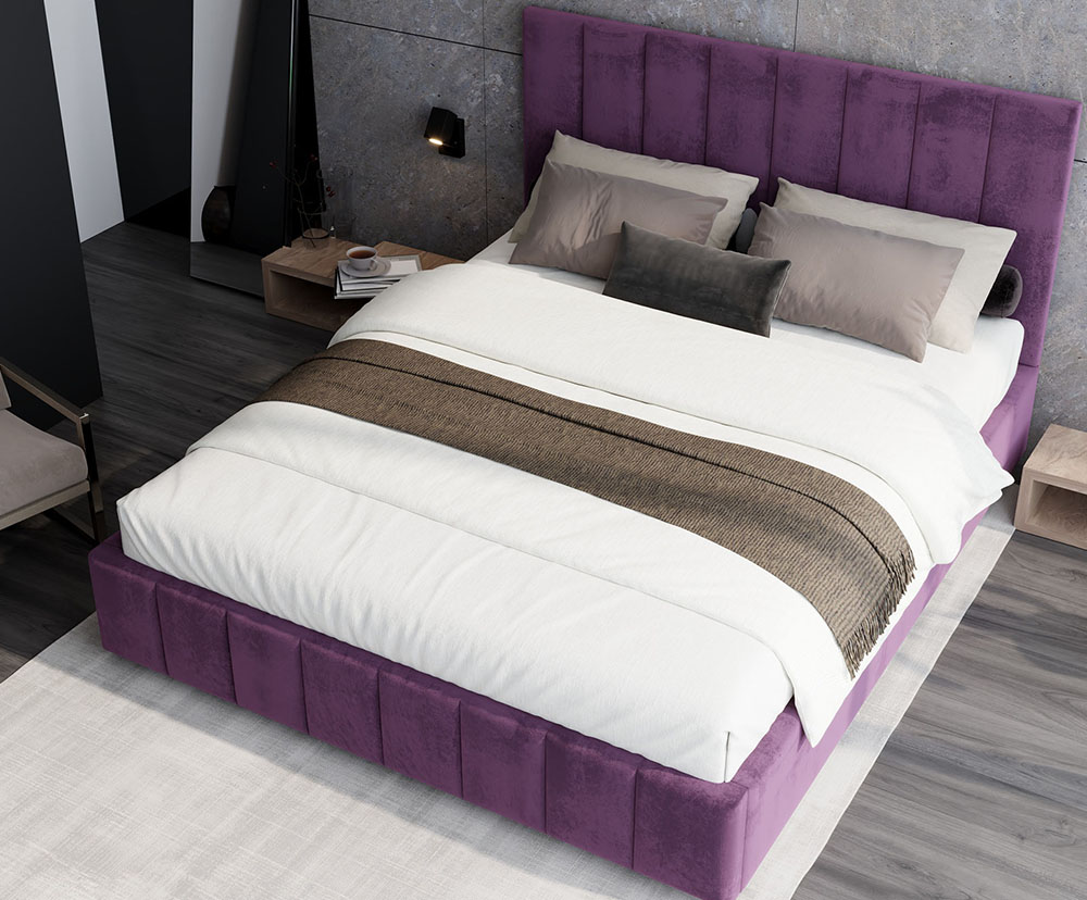 Čalouněná postel AUSTIN 120x200cm Tmavě fialová Paris s úložným prostorem kovový rošt