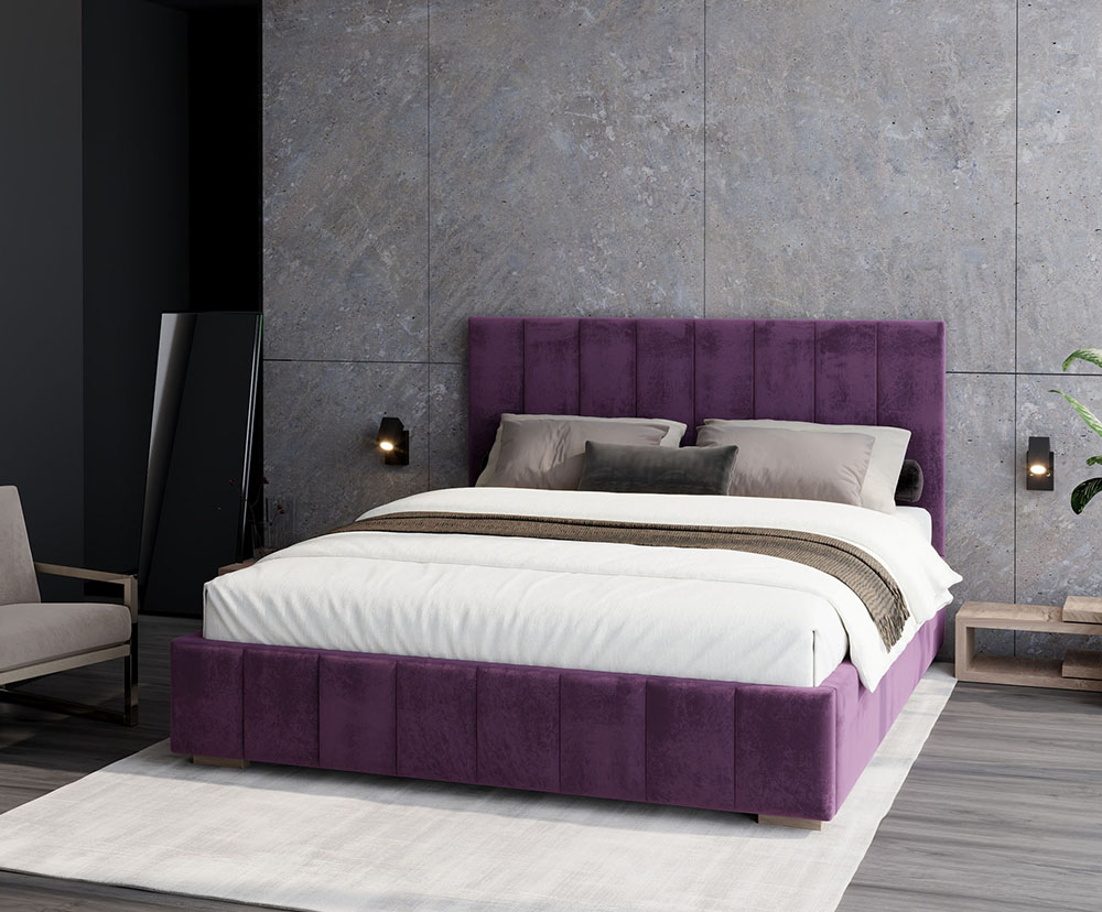 Čalouněná postel AUSTIN 180x200cm Tmavě fialová Paris s úložným prostorem kovový rošt