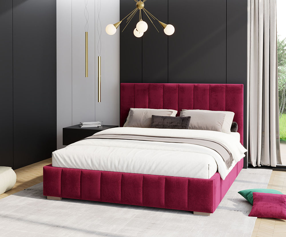 Čalouněná postel AUSTIN 90x200cm Vínová Paris s úložným prostorem kovový rošt