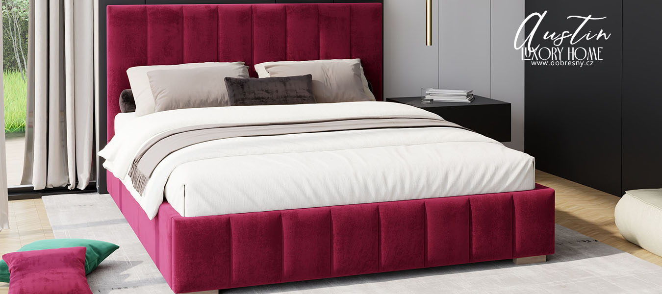 Čalouněná postel AUSTIN 140x200cm Vínová Paris s úložným prostorem kovový rošt