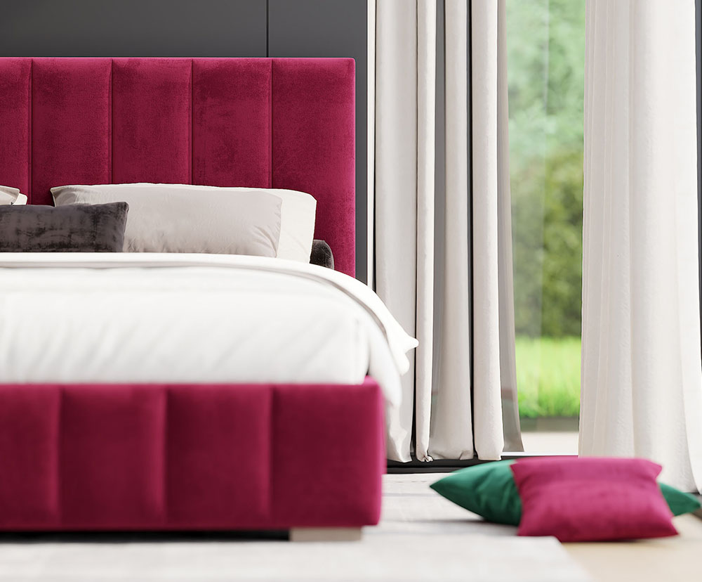 Čalouněná postel AUSTIN 160x200cm Vínová Paris s úložným prostorem kovový rošt