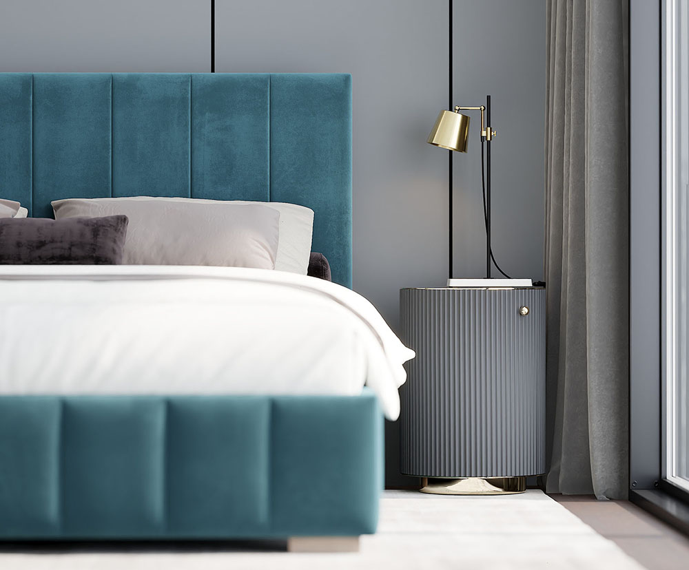 Čalouněná postel AUSTIN 160x200cm Modrá Paris s úložným prostorem kovový rošt