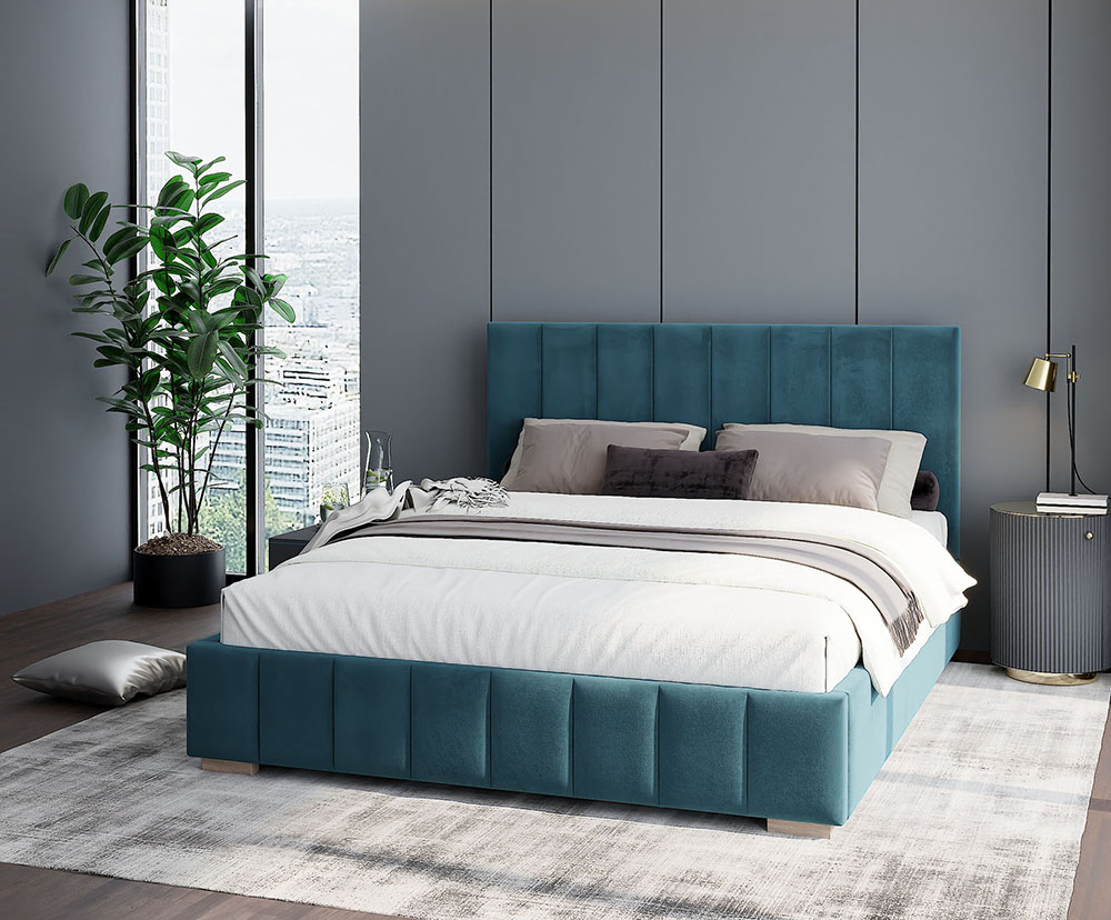 Čalouněná postel AUSTIN 180x200cm Modrá Paris s úložným prostorem kovový rošt