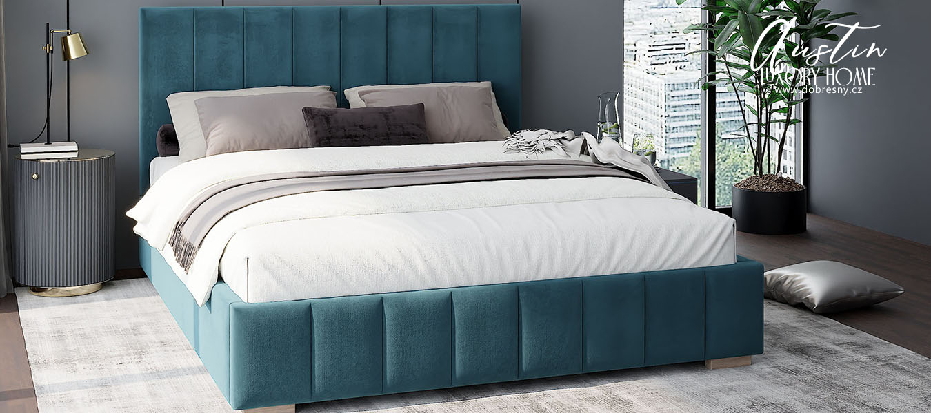 Čalouněná postel AUSTIN 180x200cm Modrá Paris s úložným prostorem kovový rošt