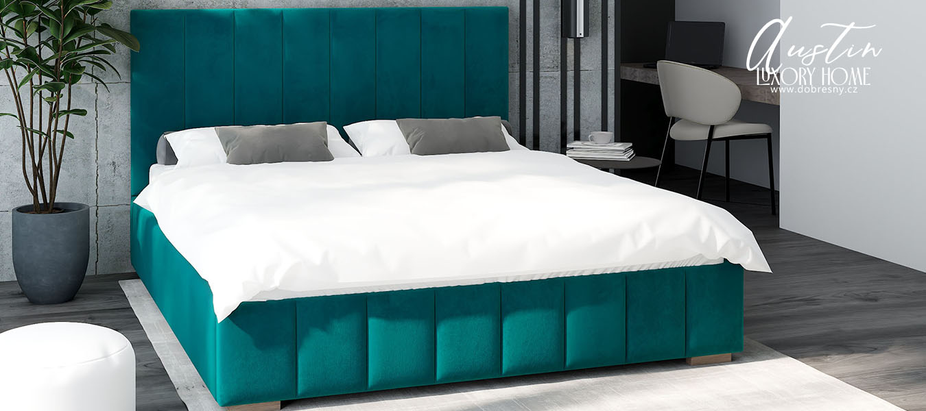 Čalouněná postel AUSTIN 120x200cm Tyrkysová Paris s úložným prostorem kovový rošt