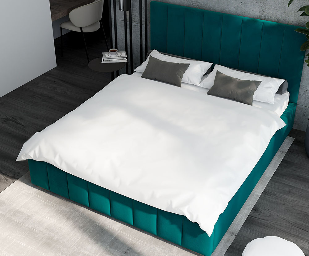 Čalouněná postel AUSTIN 160x200cm Tyrkysová Paris s úložným prostorem kovový rošt