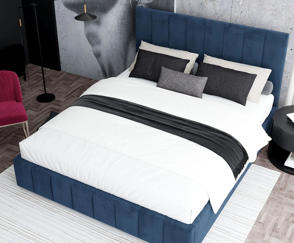 Čalouněná postel AUSTIN 90x200cm Tmavě modrá Paris s úložným prostorem kovový rošt