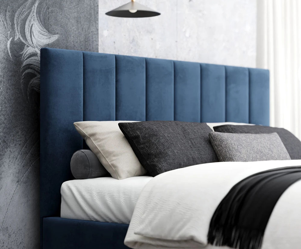 Čalouněná postel AUSTIN 120x200cm Tmavě modrá Paris s úložným prostorem kovový rošt