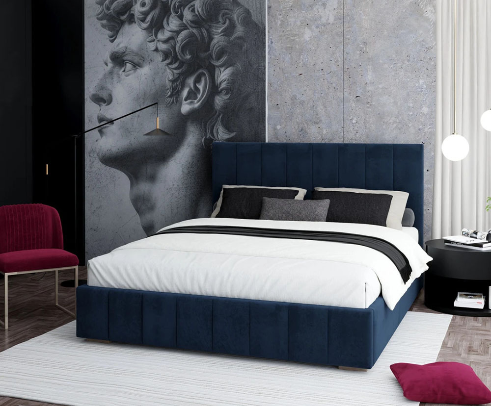 Čalouněná postel AUSTIN 140x200cm Tmavě modrá Paris s úložným prostorem kovový rošt
