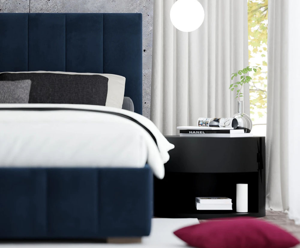 Čalouněná postel AUSTIN 180x200cm Tmavě modrá Paris s úložným prostorem kovový rošt