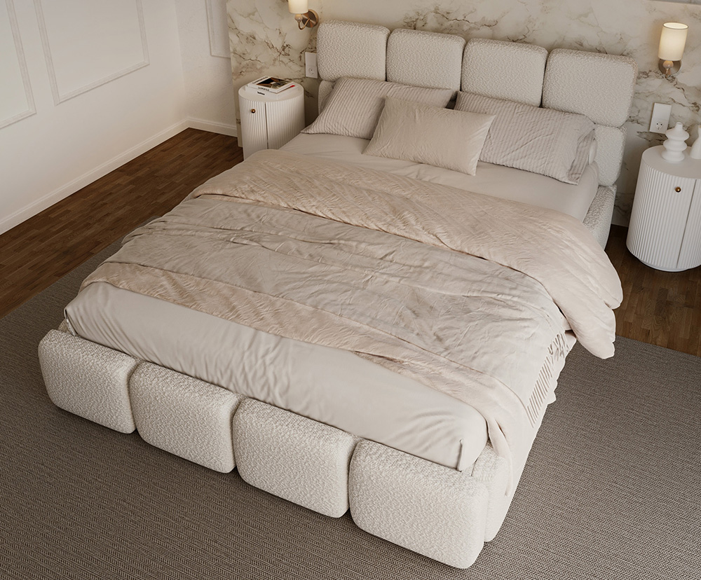 Čalouněná postel DELICATO 160x200 cm Krémová Boucle s úložným prostorem kovový rošt