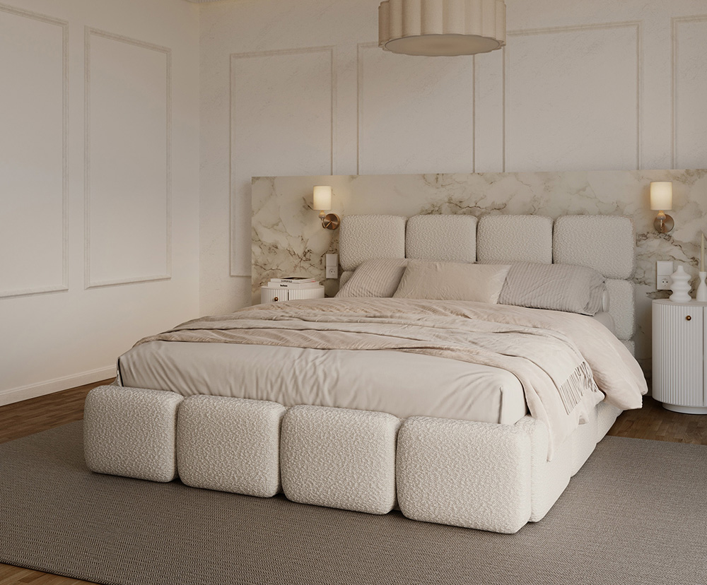 Čalouněná postel DELICATO 180x200 cm Krémová Boucle s úložným prostorem kovový rošt