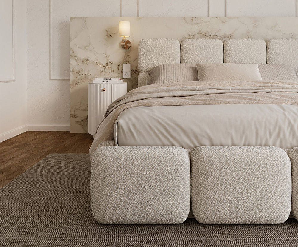 Čalouněná postel DELICATO 180x200 cm Krémová Boucle s úložným prostorem kovový rošt