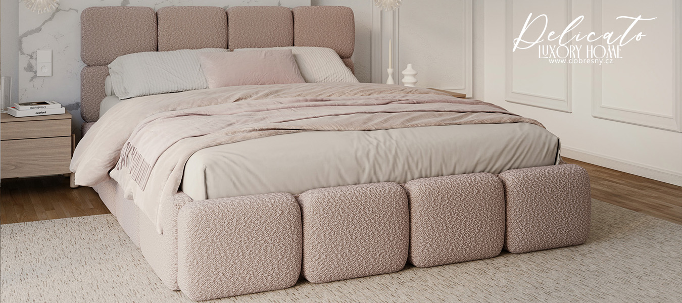 Čalouněná postel DELICATO 180x200 cm Růžová Boucle s úložným prostorem kovový rošt