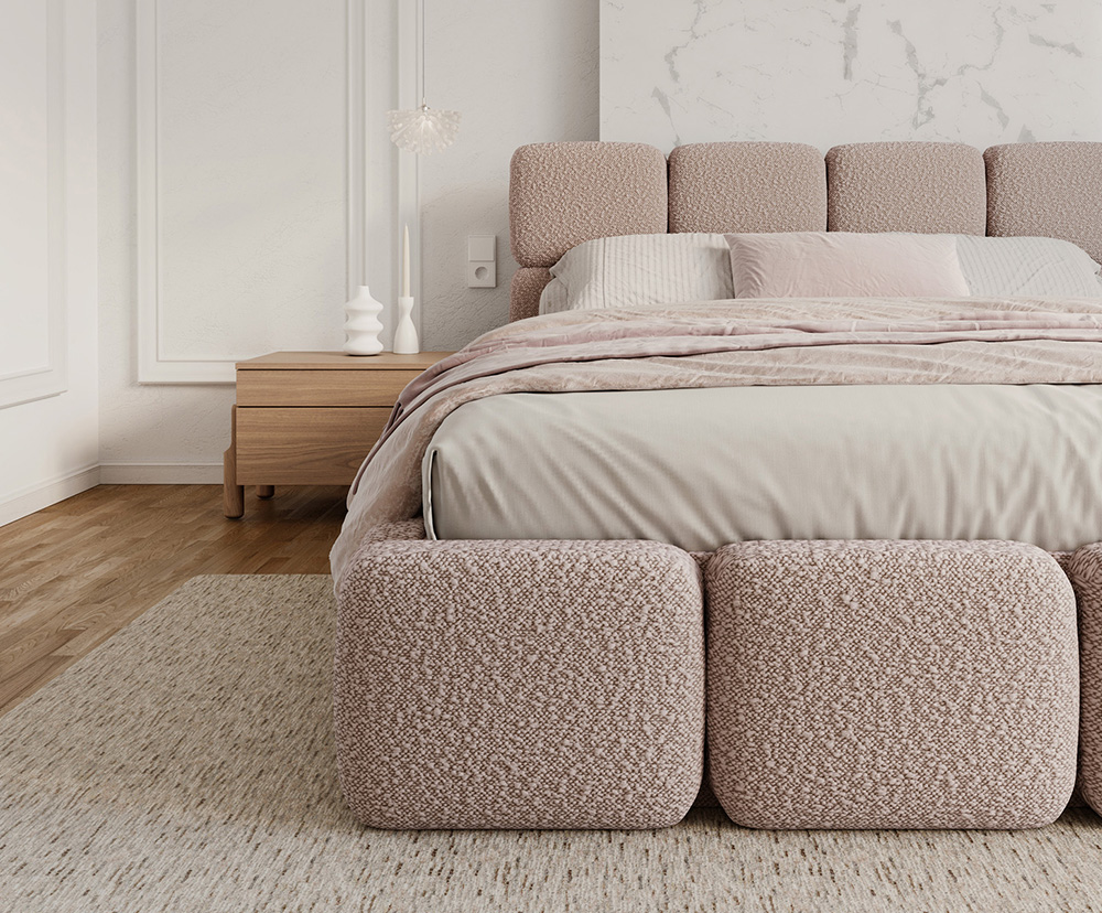 Čalouněná postel DELICATO 180x200 cm Růžová Boucle s úložným prostorem kovový rošt