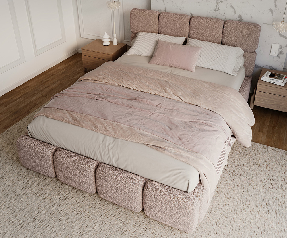 Čalouněná postel DELICATO 180x200 cm Růžová Boucle s úložným prostorem kovový rošt