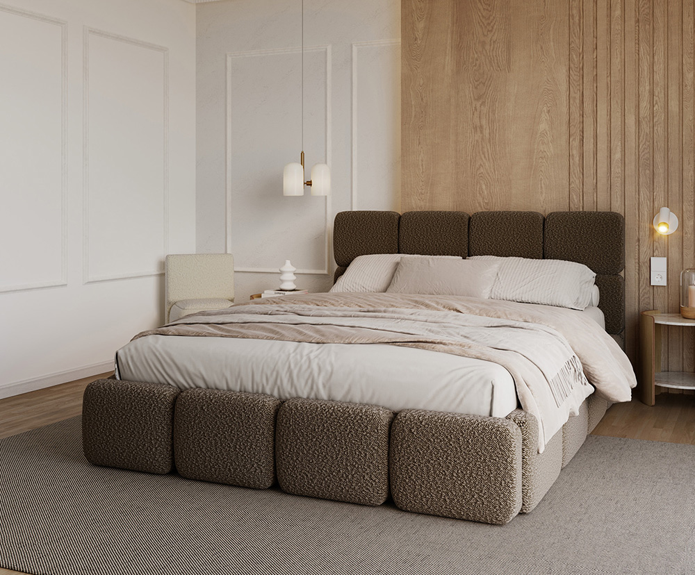 Čalouněná postel DELICATO 180x200 cm Hnědá Boucle s úložným prostorem kovový rošt