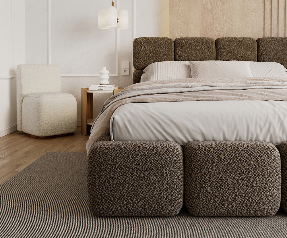 Čalouněná postel DELICATO 180x200 cm Hnědá Boucle s úložným prostorem kovový rošt