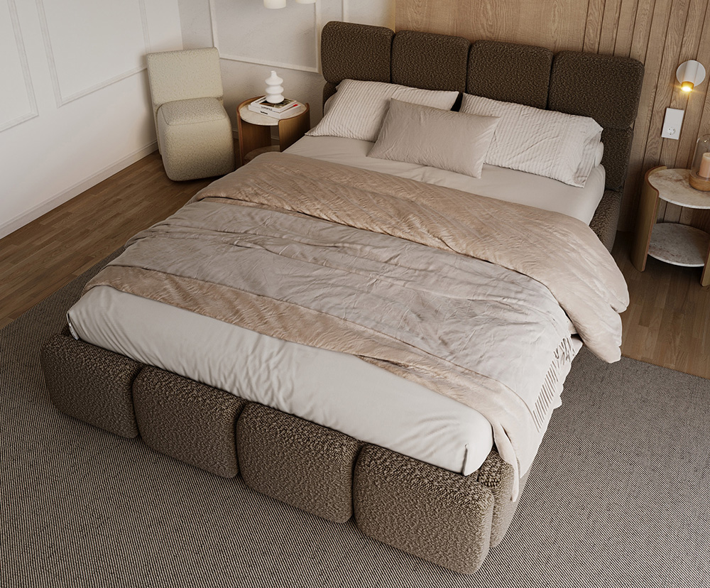 Čalouněná postel DELICATO 180x200 cm Hnědá Boucle s úložným prostorem kovový rošt