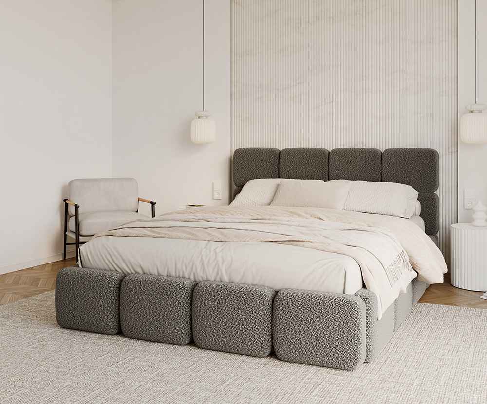 Čalouněná postel DELICATO 140x200 cm Grafit Boucle s úložným prostorem kovový rošt