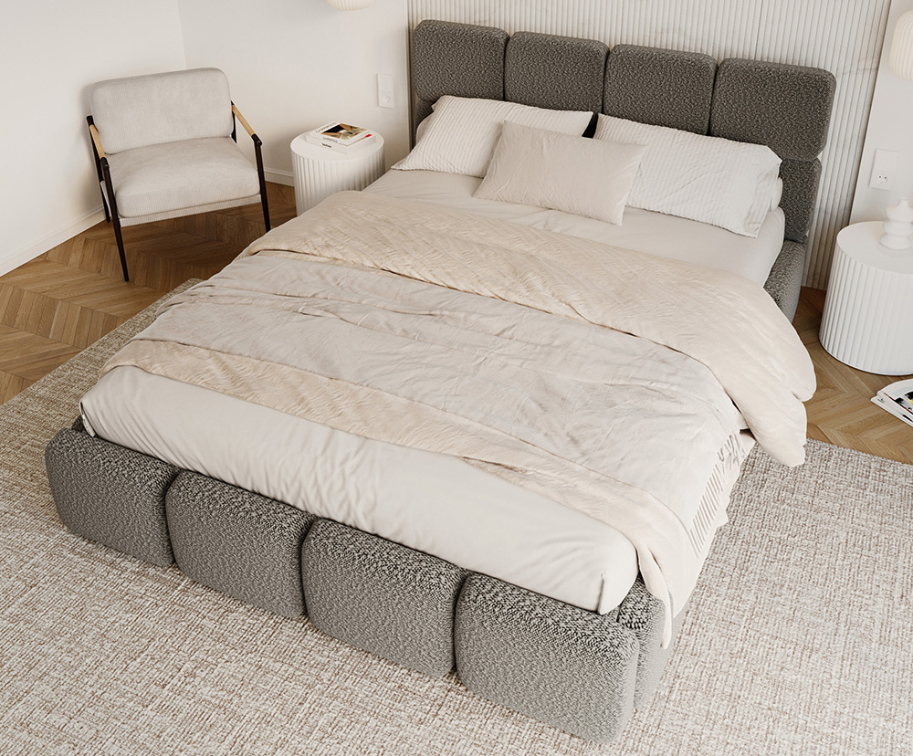 Čalouněná postel DELICATO 140x200 cm Grafit Boucle s úložným prostorem kovový rošt