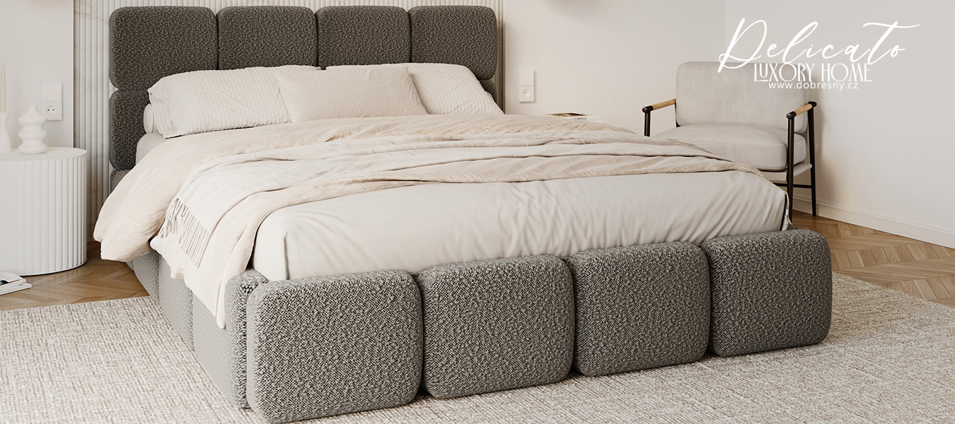Čalouněná postel DELICATO 180x200 cm Grafit Boucle s úložným prostorem kovový rošt