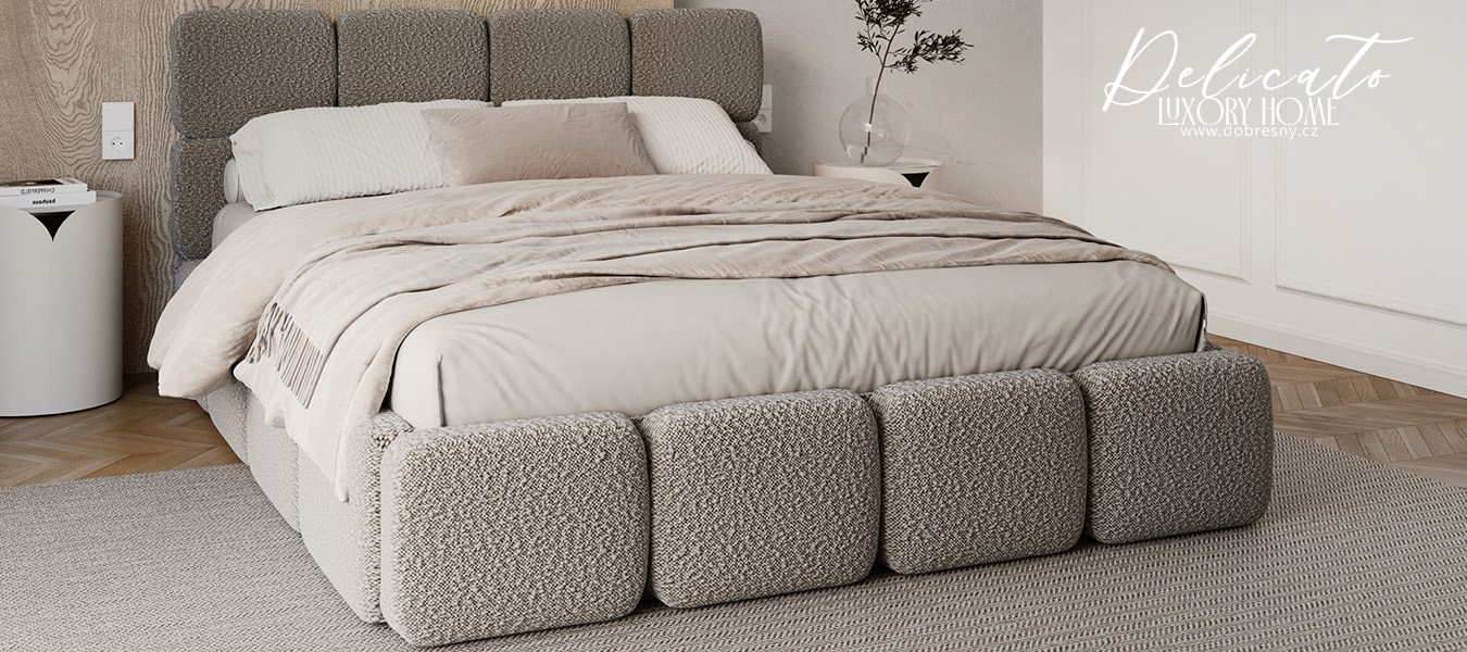 Čalouněná postel DELICATO 180x200 cm Šedá Boucle s úložným prostorem kovový rošt