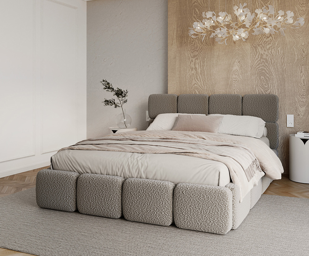 Čalouněná postel DELICATO 180x200 cm Šedá Boucle s úložným prostorem kovový rošt