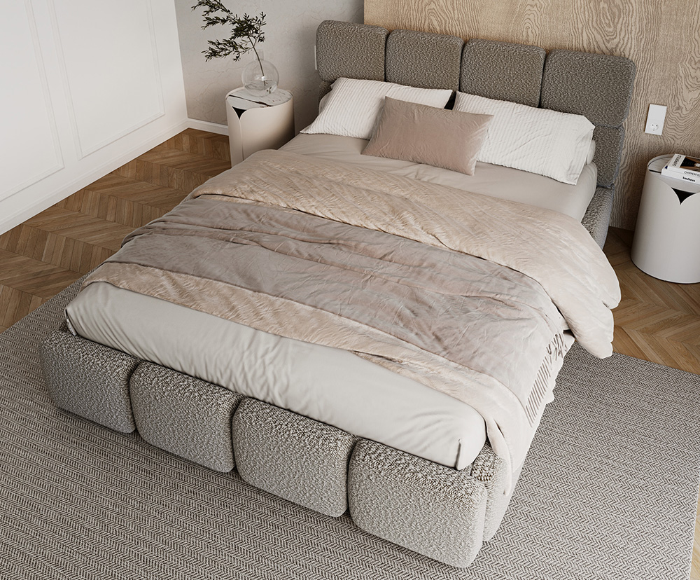 Čalouněná postel DELICATO 180x200 cm Šedá Boucle s úložným prostorem kovový rošt