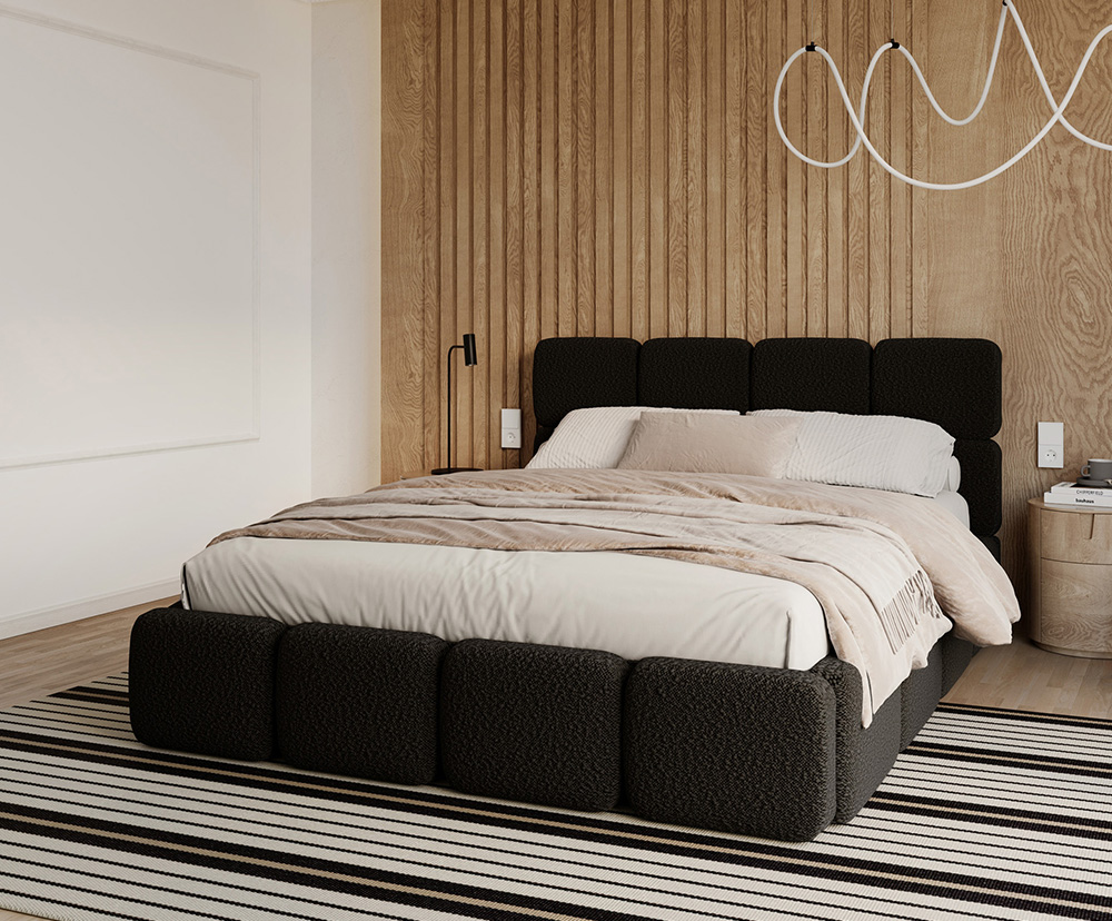 Čalouněná postel DELICATO 160x200 cm Černá Boucle s úložným prostorem kovový rošt