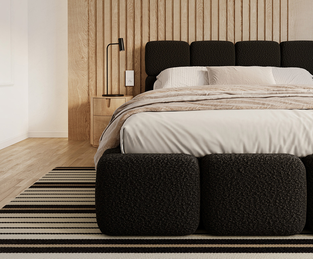 Čalouněná postel DELICATO 160x200 cm Černá Boucle s úložným prostorem kovový rošt