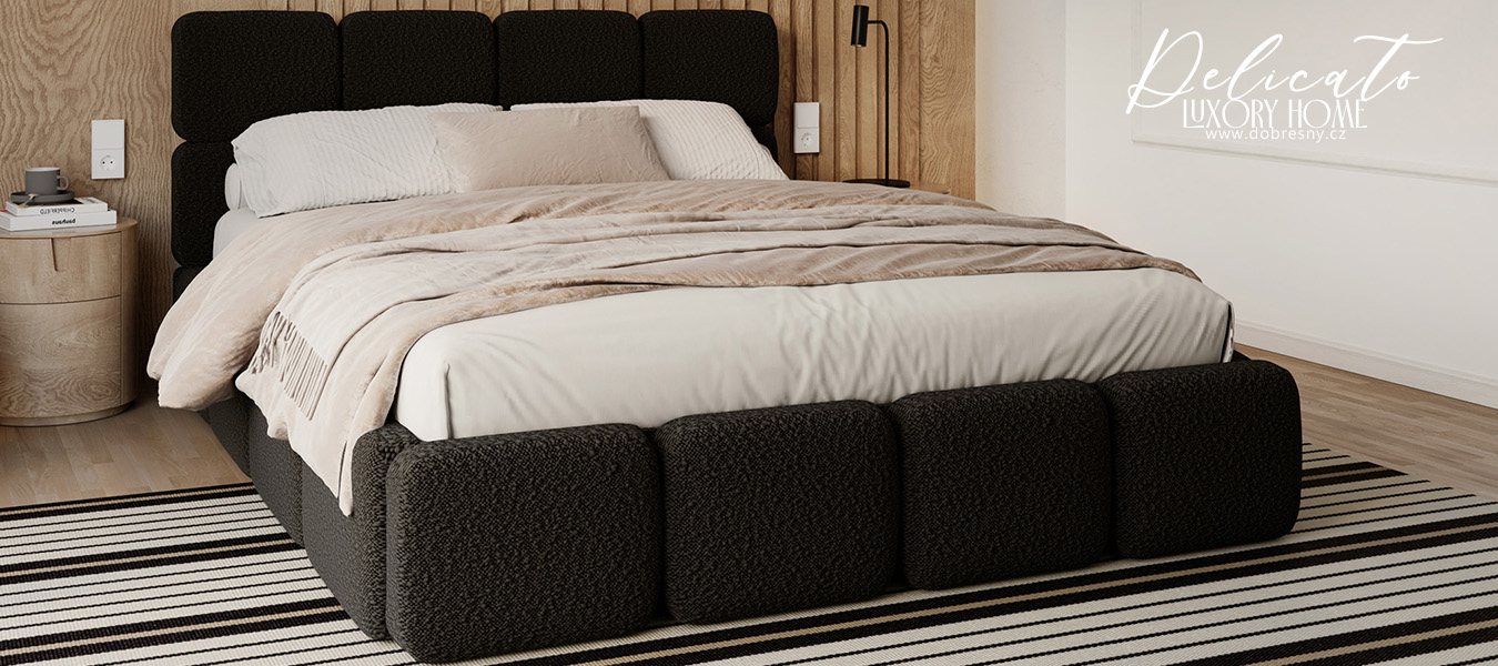 Čalouněná postel DELICATO 180x200 cm Černá Boucle s úložným prostorem kovový rošt