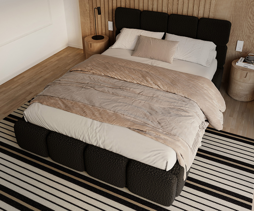Čalouněná postel DELICATO 180x200 cm Černá Boucle s úložným prostorem kovový rošt