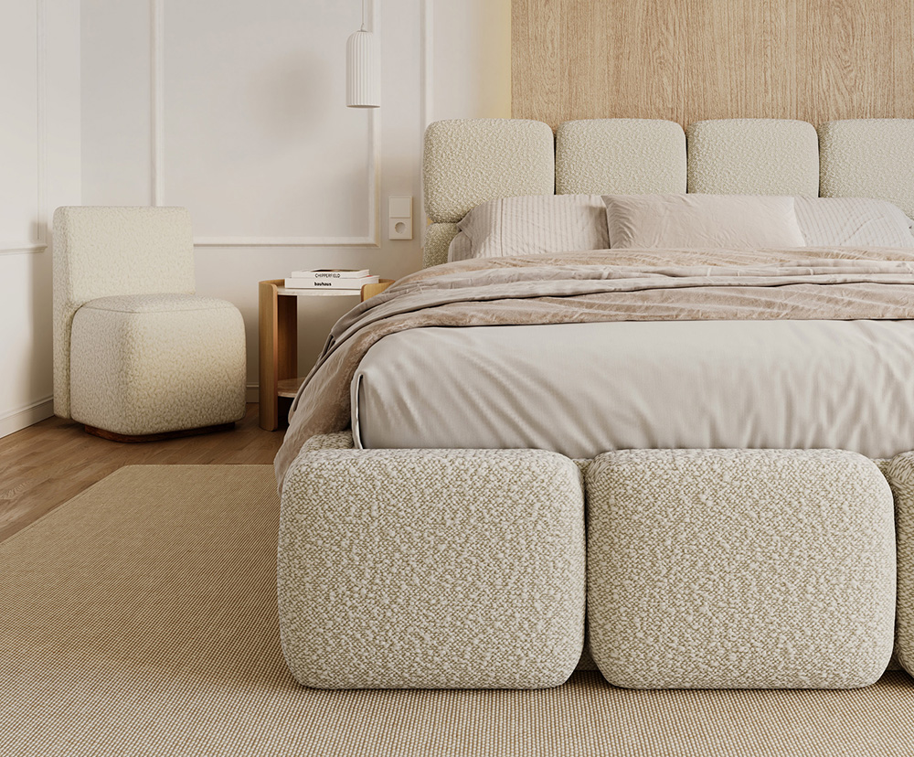 Čalouněná postel DELICATO 160x200 cm Béžová Boucle s úložným prostorem kovový rošt