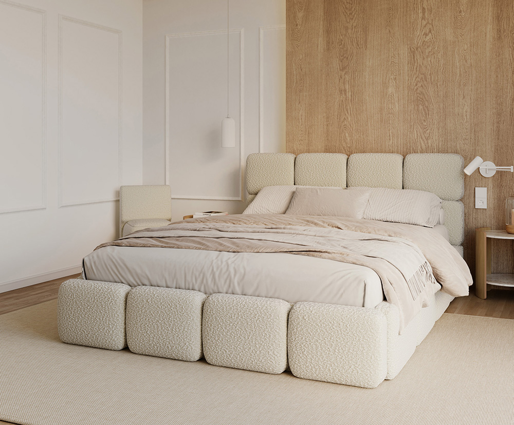 Čalouněná postel DELICATO 180x200 cm Béžová Boucle s úložným prostorem kovový rošt