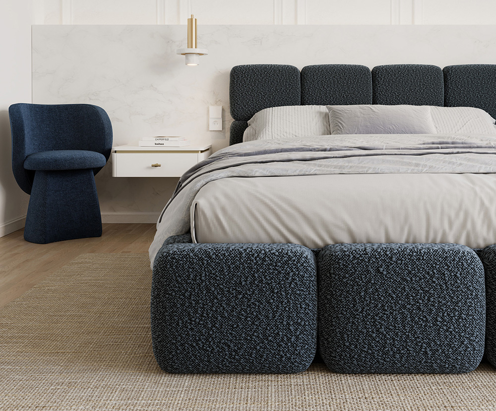 Čalouněná postel DELICATO 140x200 cm Modrá Boucle s úložným prostorem kovový rošt