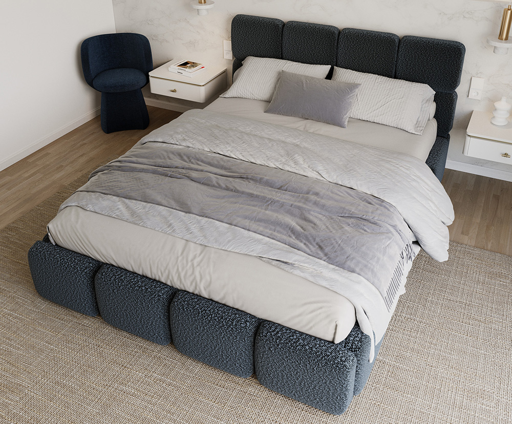 Čalouněná postel DELICATO 160x200 cm Modrá Boucle s úložným prostorem kovový rošt