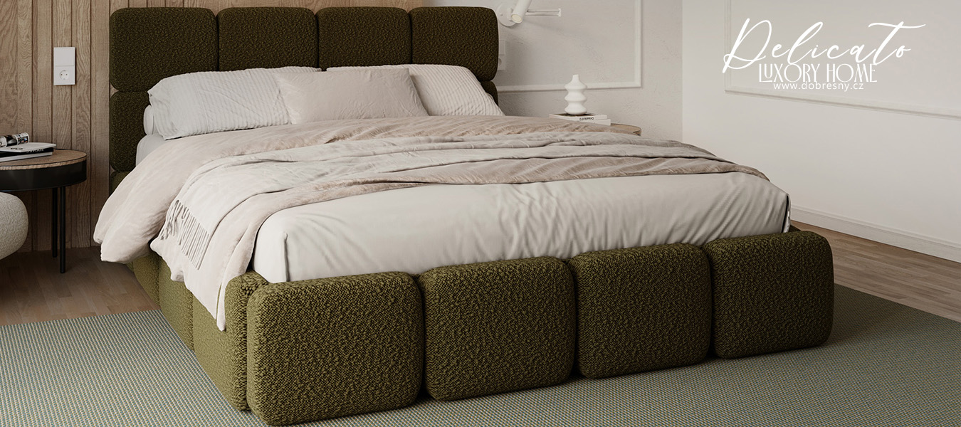 Čalouněná postel DELICATO 140x200 cm Zelená Boucle s úložným prostorem kovový rošt