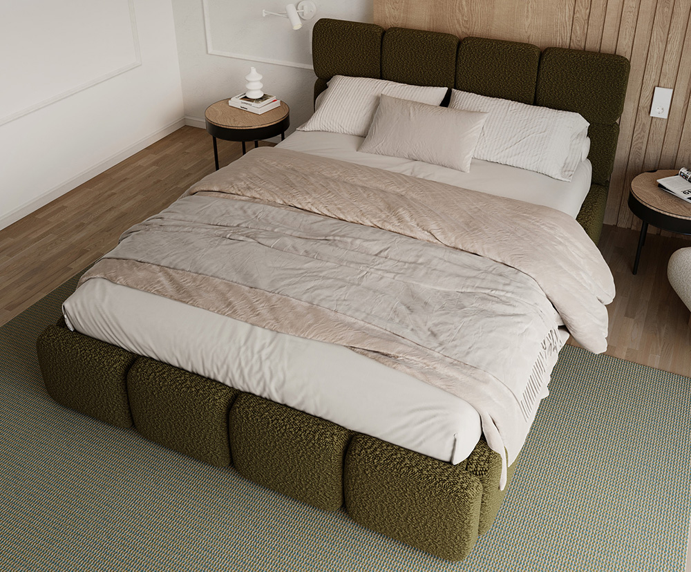 Čalouněná postel DELICATO 160x200 cm Zelená Boucle s úložným prostorem kovový rošt