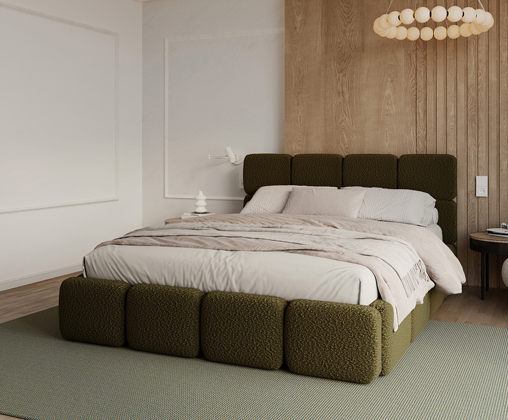 Čalouněná postel DELICATO 180x200 cm Zelená Boucle s úložným prostorem kovový rošt