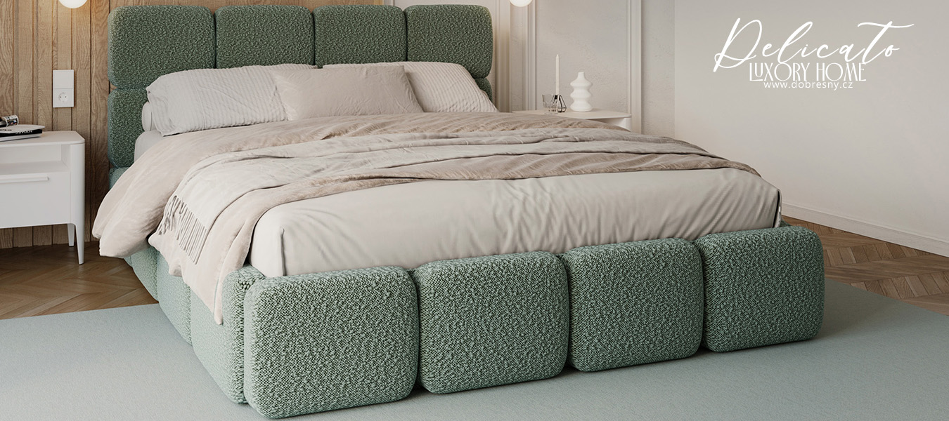 Čalouněná postel DELICATO 140x200 cm Tyrkysová Boucle s úložným prostorem kovový rošt