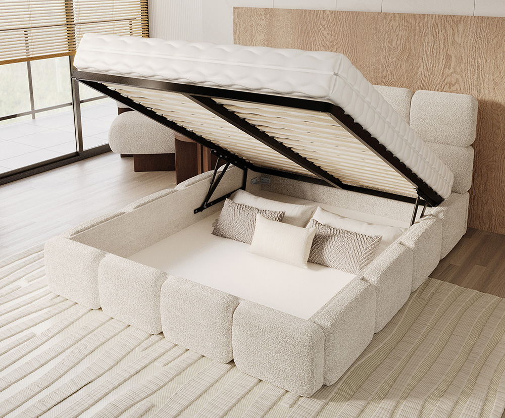 Čalouněná postel DELICATO 160x200 cm Bílá Cleo s úložným prostorem kovový rošt