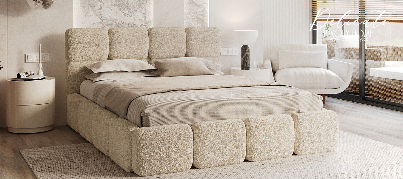 Čalouněná postel DELICATO 180x200 cm Krémová Cleo s úložným prostorem kovový rošt