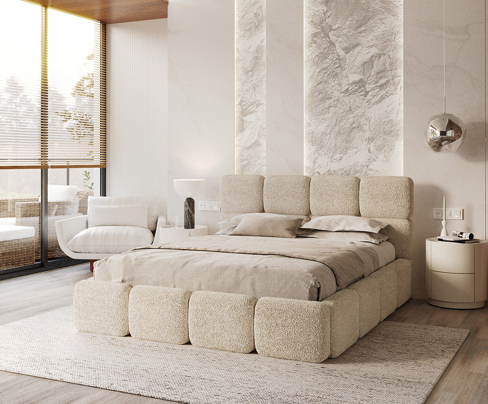 Čalouněná postel DELICATO 180x200 cm Krémová Cleo s úložným prostorem kovový rošt