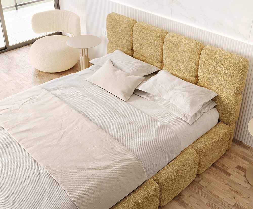 Čalouněná postel DELICATO 140x200 cm Žlutá Cleo s úložným prostorem kovový rošt