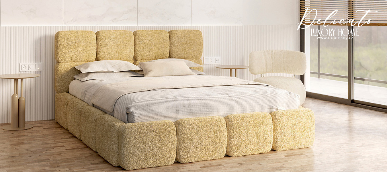 Čalouněná postel DELICATO 160x200 cm Žlutá Cleo s úložným prostorem kovový rošt