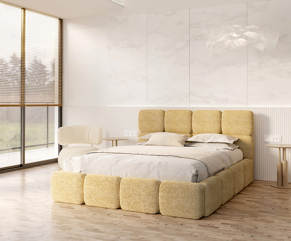 Čalouněná postel DELICATO 160x200 cm Žlutá Cleo s úložným prostorem kovový rošt