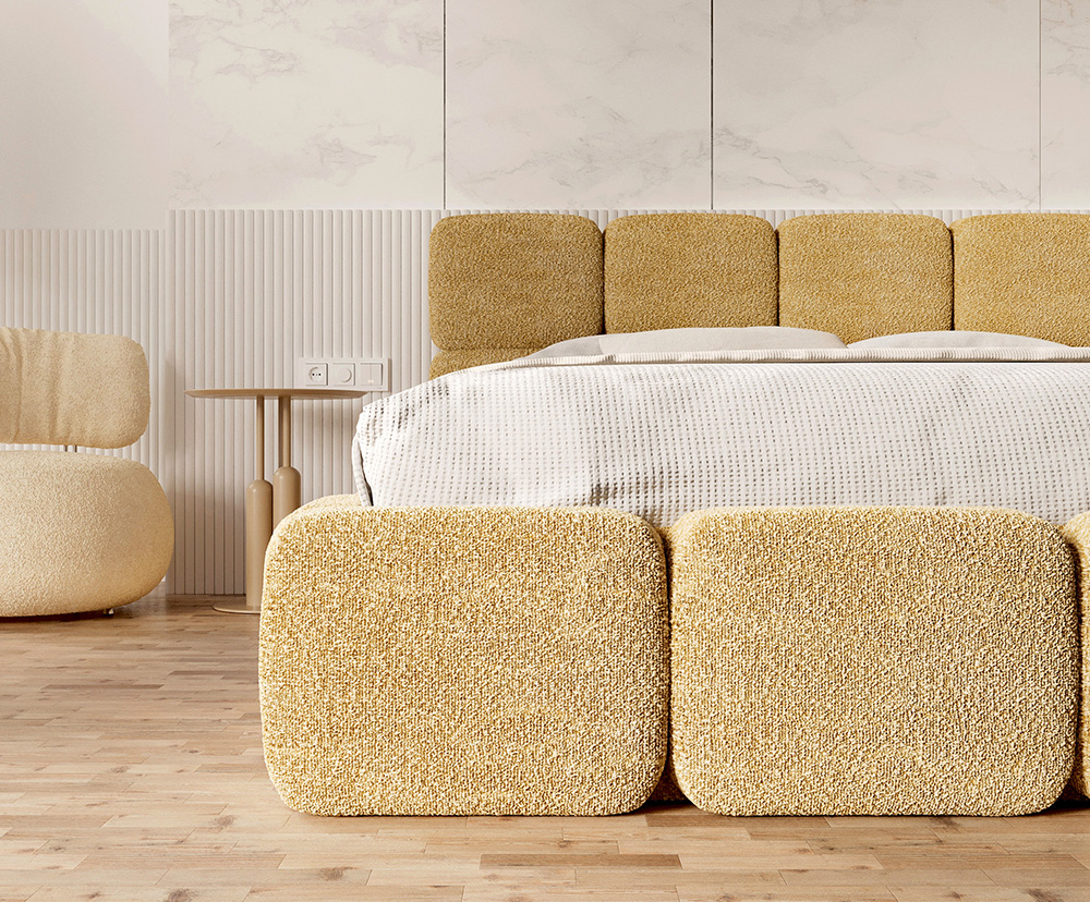 Čalouněná postel DELICATO 160x200 cm Žlutá Cleo s úložným prostorem kovový rošt