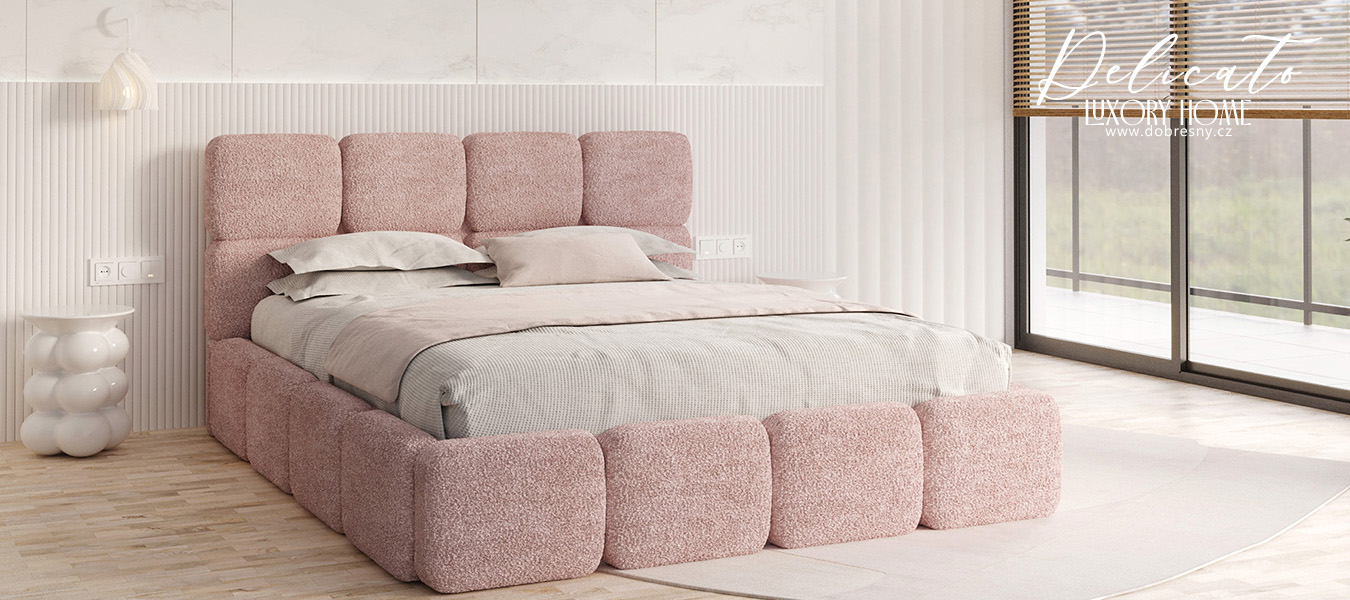 Čalouněná postel DELICATO 180x200 cm Růžová Cleo s úložným prostorem kovový rošt