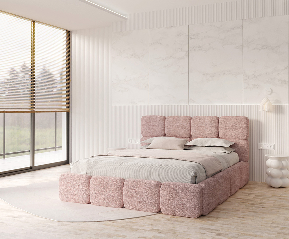 Čalouněná postel DELICATO 180x200 cm Růžová Cleo s úložným prostorem kovový rošt